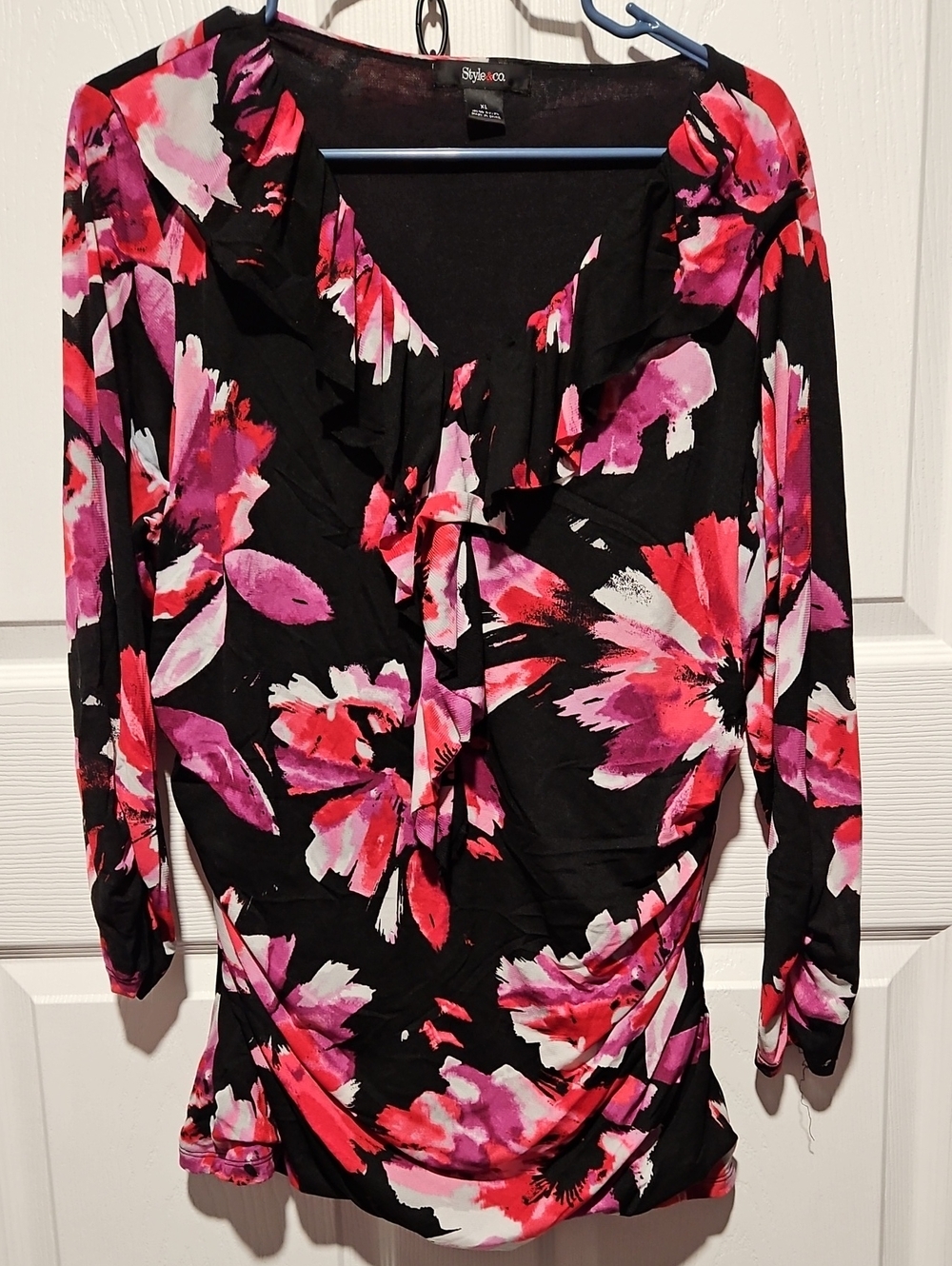 Style & Co. Black Tunic with Pink & Red Floral Print